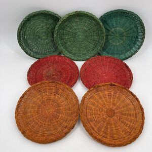 Seven Vintage 10" Wicker Paper Plate Holders BBQ Picnic Green Red Orange Lunch